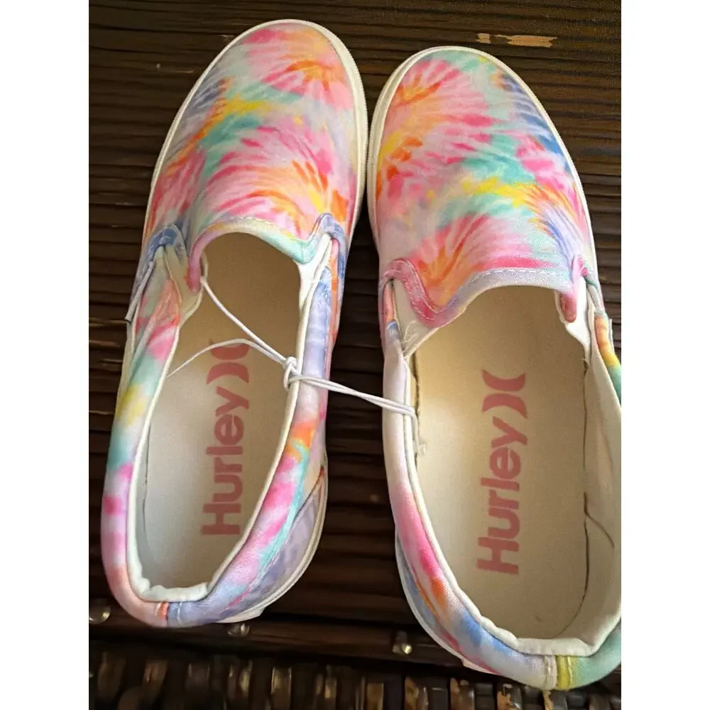 NEW Hurley Canvas Slip on Sneakers Girls Size 4 Pink Blue Purple Tie Dye Whimsy
